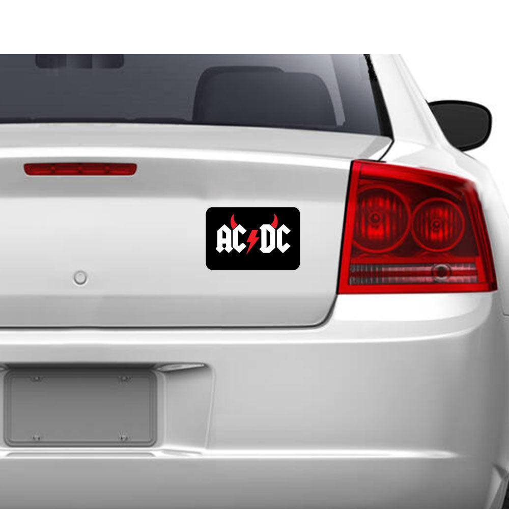 AC/DC logo sticker on a car's rear window