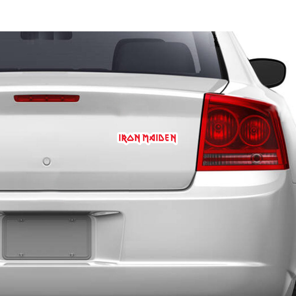 Car with Iron Maiden logo on the trunk