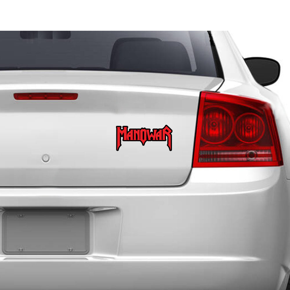 Car with a 'Manowar' logo decal on the trunk