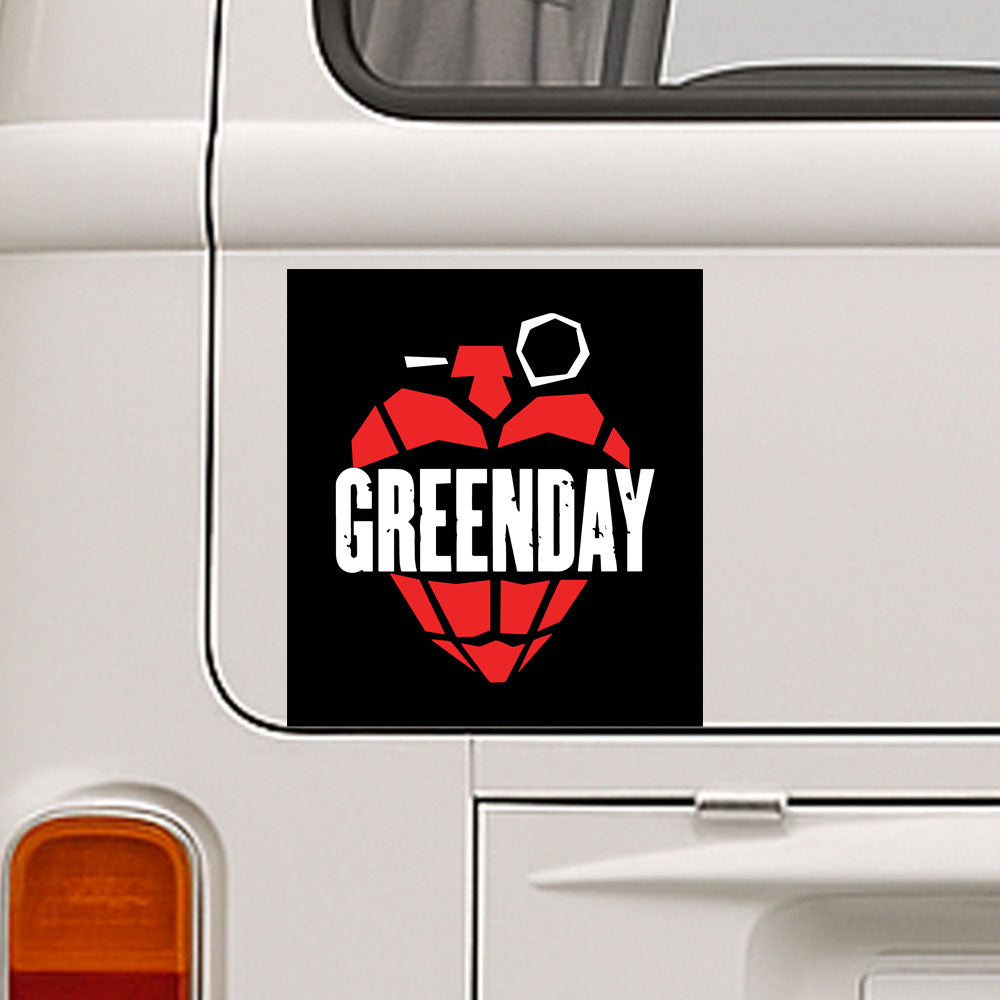 Greenday logo sticker on a car window