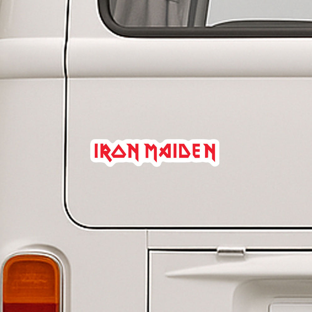 Iron Maiden logo sticker on a white vehicle