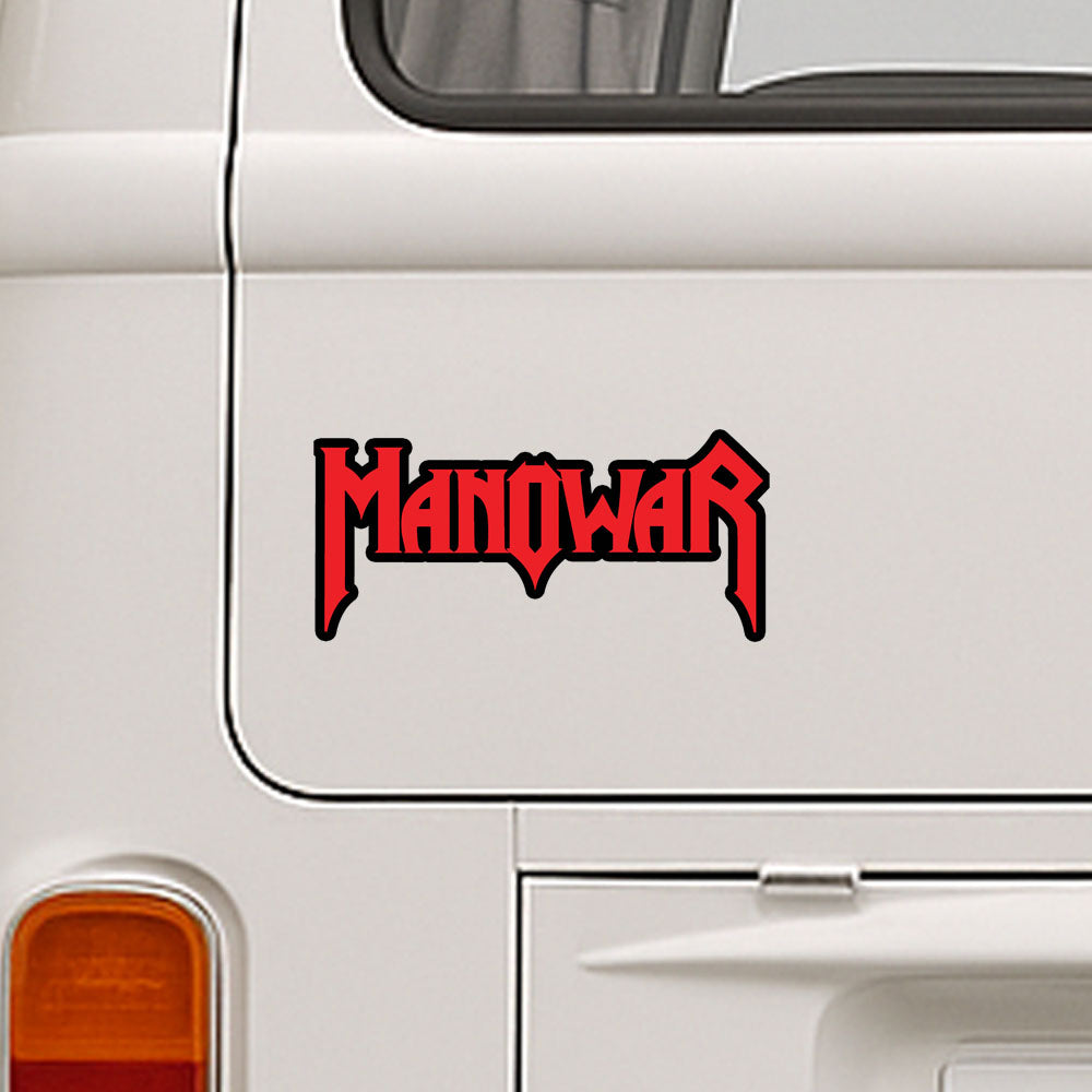 Manowar logo decal on a white vehicle