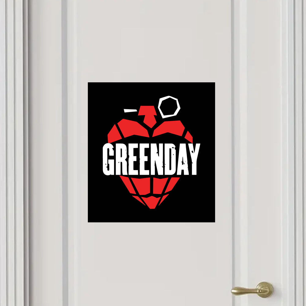 Greenday logo on a white door with a black background