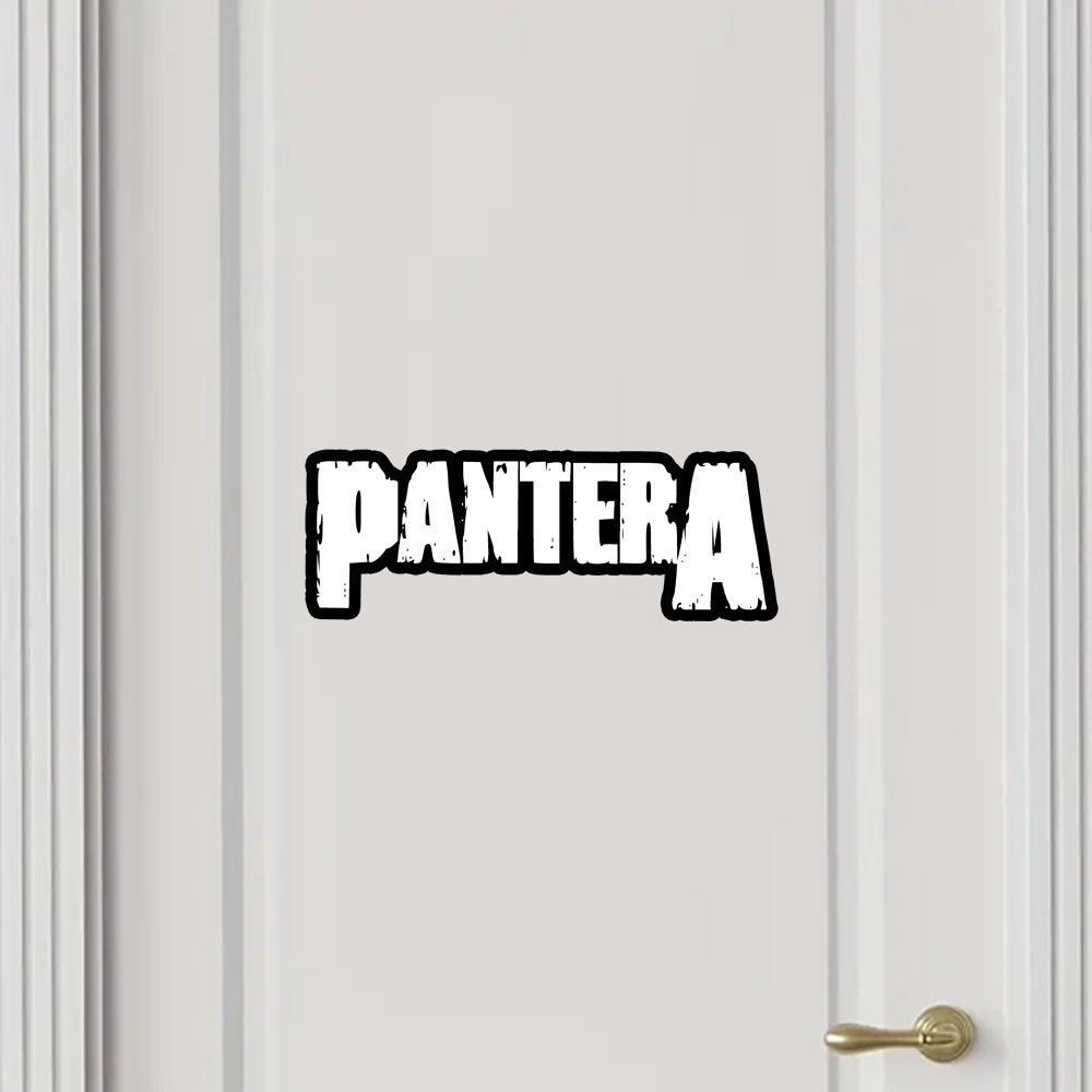 Pantera logo decal on a white door