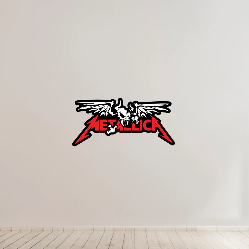 Metallica logo wall decal on a plain wall