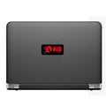 Black laptop with a red and black 'DIO' sticker on a white background
