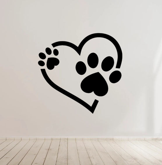 Dog Paw and Heart Decal - Ideal for Car Body Window Bumper, Wall, laptop etc...