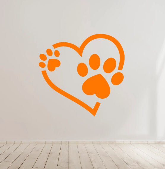 Dog Paw and Heart Decal - Ideal for Car Body Window Bumper, Wall, laptop etc...