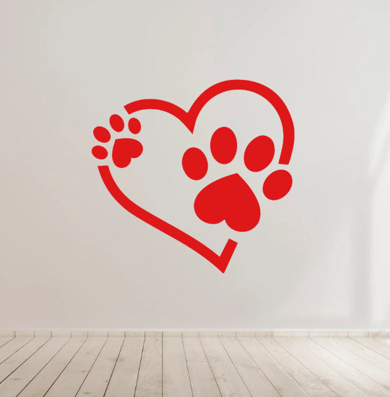 Dog Paw and Heart Decal - Ideal for Car Body Window Bumper, Wall, laptop etc...