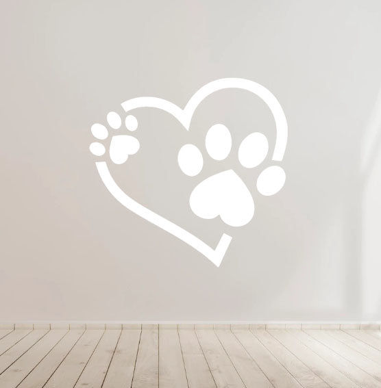 Dog Paw and Heart Decal - Ideal for Car Body Window Bumper, Wall, laptop etc...