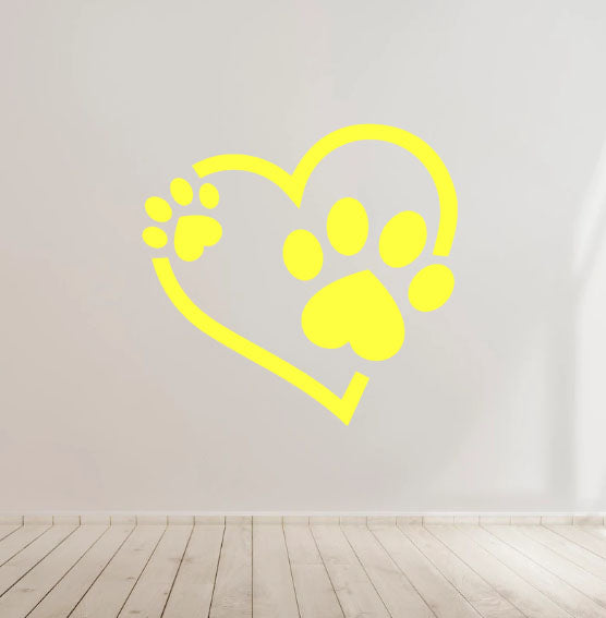 Dog Paw and Heart Decal - Ideal for Car Body Window Bumper, Wall, laptop etc...